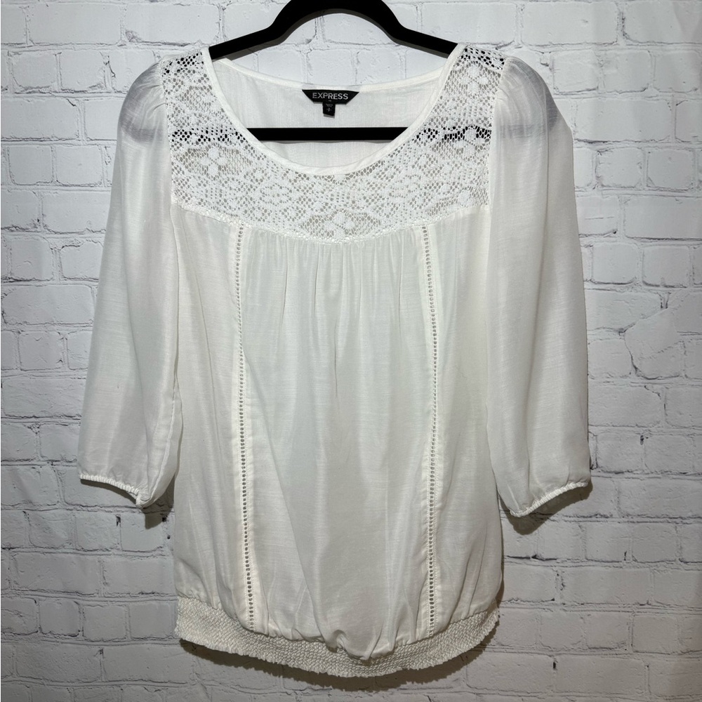 Express sheer lace peasant top size small in ivory